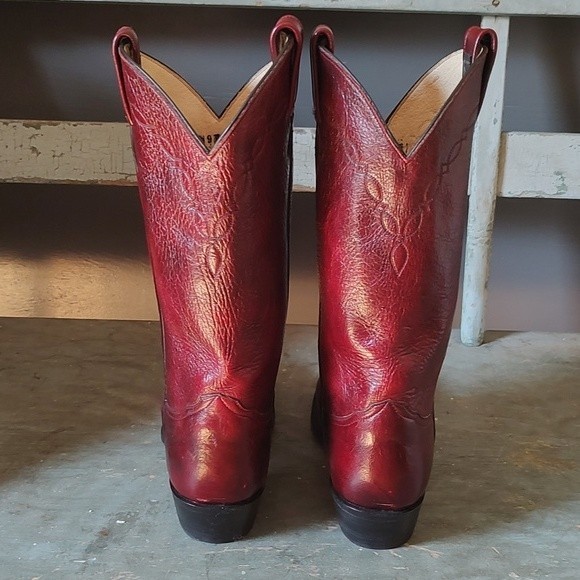 🔥HP🔥 Larry Mahan Men's Maroon/Red Leather Boots Size 9EE / Wide - Picture 7 of 12